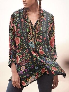 Johnny Was ‘Emby Floral’ Silk Tunic Blouse